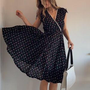 Vintage 90s Floral Midi Dress XS S Coquette Lace Trim Romantic Grunge Style